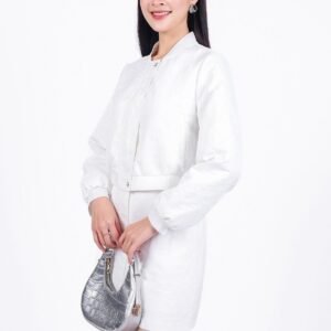 Chân váy ngắn vải trần bông có lớp lót habutai dáng suông khoá thân sau