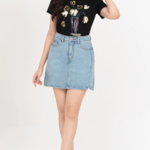 Chân váy jean chữ A cạp cao trẻ trung