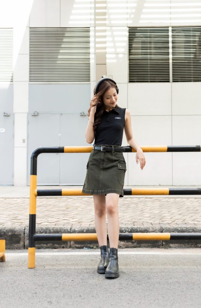 Váy Túi Hộp Dáng Chữ A Màu Moss Green