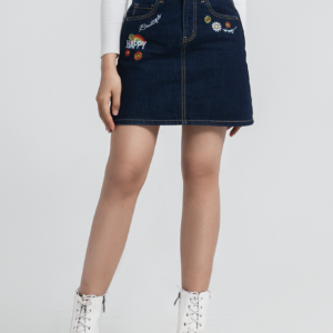 Chân Váy Chữ A Thêu Happy. 'Happy' Embroidered Denim Skirt