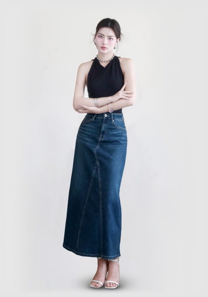 VÁY DÀI NỮ DENIM MEDIUM BLUE FORM A