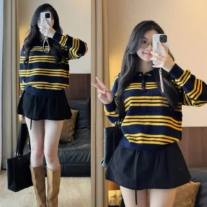 Áo Len Tay Dài Mirage Sọc Vàng Sang Trọng Local Brand Chất Len Mềm Mịn.