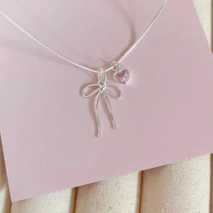 Vòng cổ trái tim nơ hợp kim kim cương giả dành cho nữ