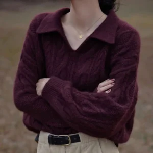 Áo len dệt kim trơn basic dáng rộng chất liệu mềm mại