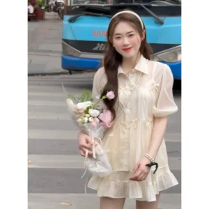 Set áo voan tơ hai lớp babydoll Dilyshop kèm chân váy