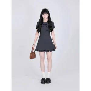 Váy nữ xinh dáng chữ A cổ phối nơ tiểu thư