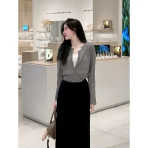 [Tặng Kèm Áo Quây] Sét Váy Nữ Gồm Áo Cardigan Len Lông Thỏ + Chân Váy Umi Dáng Đại - Nữ